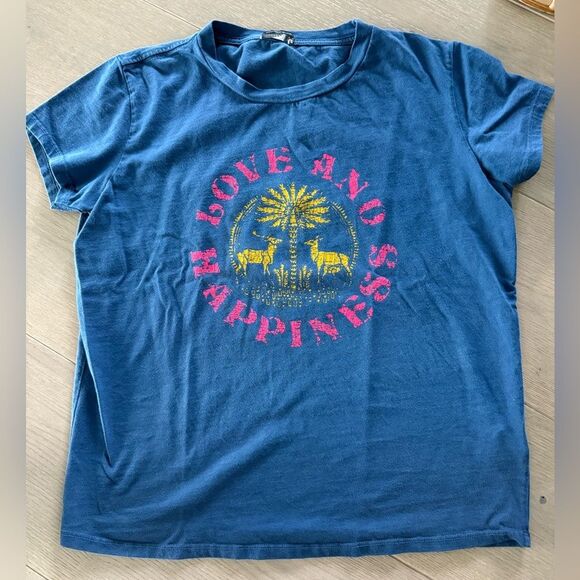 MOTHER Blue T-Shirt with Pink 'Love and Happiness' Graphic, Small - Picture 3 of 7